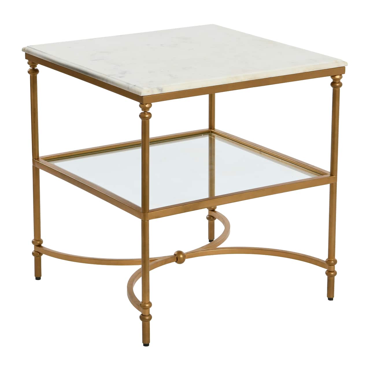 Hello Honey® 25" Libertine Genuine Marble and Metal End Table with Glass Storage Shelf